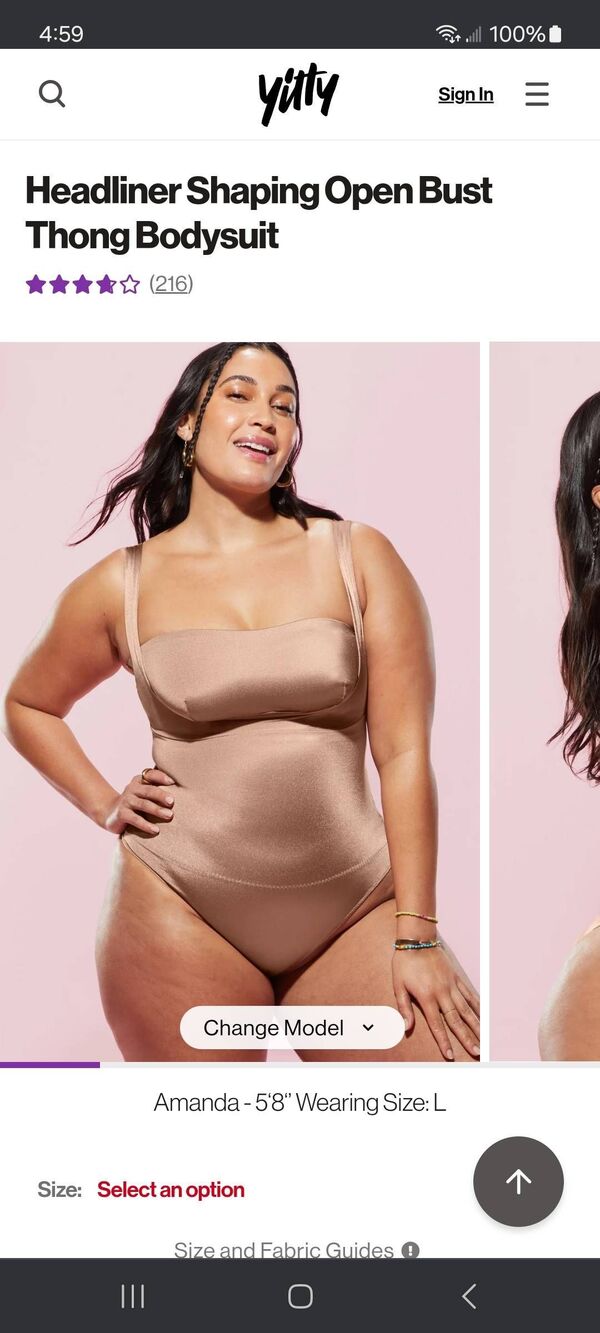 New XXL Fabletics Yitty Brown Sugar Headliner Shaping Open Bust Thong Bodysuit